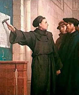 Luther schlägt die 95 Thesen ans Tor