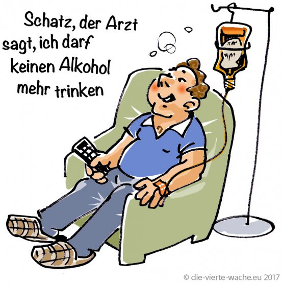 Ein Mann sitzt im Sessel und lässt sich den Whisky als Infusion einlaufen