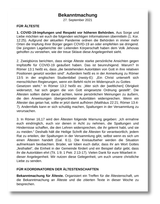 Brief an die Ältesten 27.09.2021