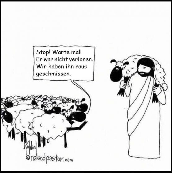 Schafherde hat verlorenes Schaf ausgestoßen, das Jesus gerettet hat