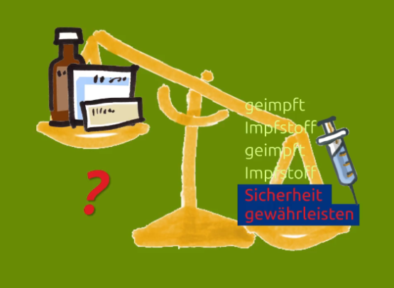 Waage im Ungleichgewicht, Medikamente versus Impfspritze